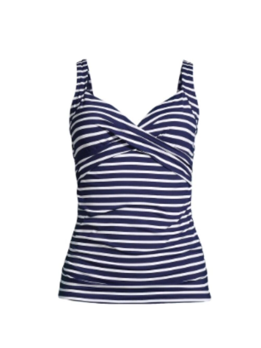 Lands' End Navy and White Striped Underwire Tankini Swim Top, Size 14, D-Cup